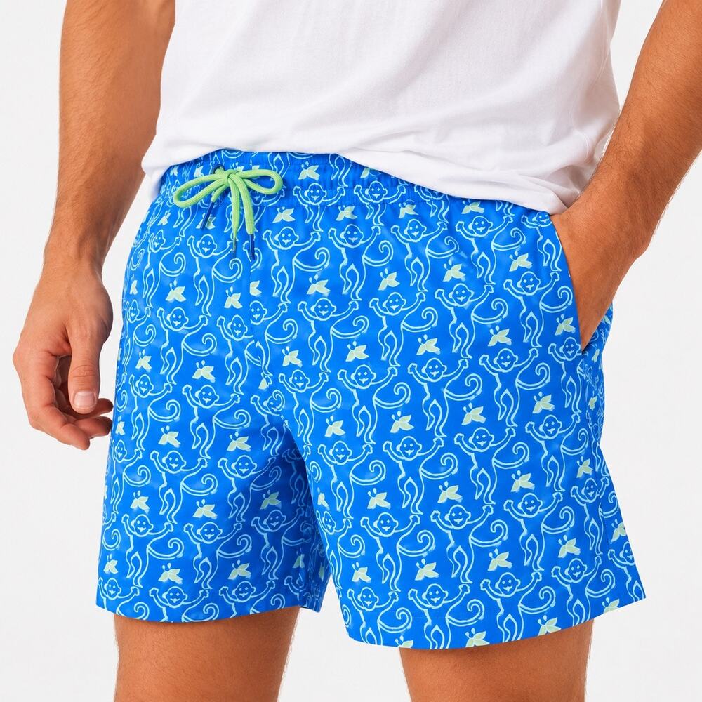 Preppy Beach Summer Roller Rabbit Cobalt Blue Monkey Swim Trunks Vacation